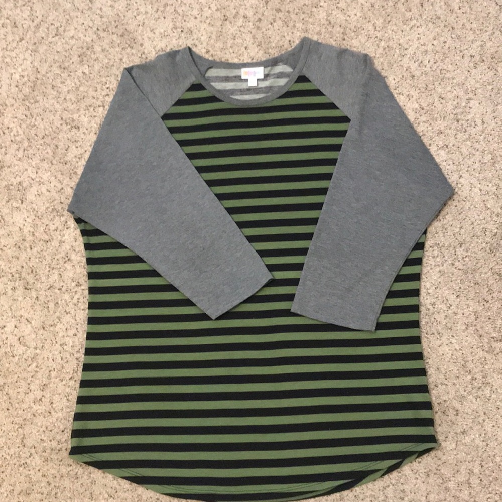 Olive Green and Black Striped Baseball tee
